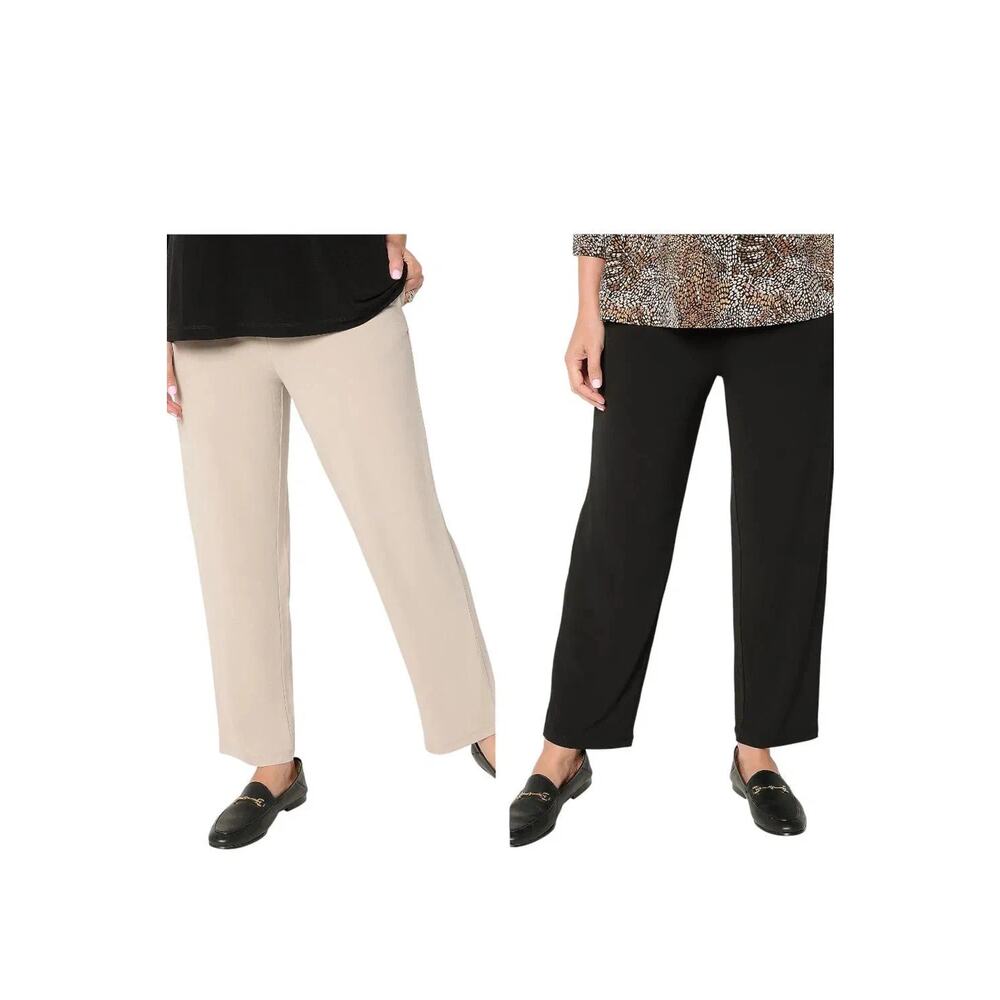 Susan Graver Womens Pants Black Taupe Bundle L Pull On Knit